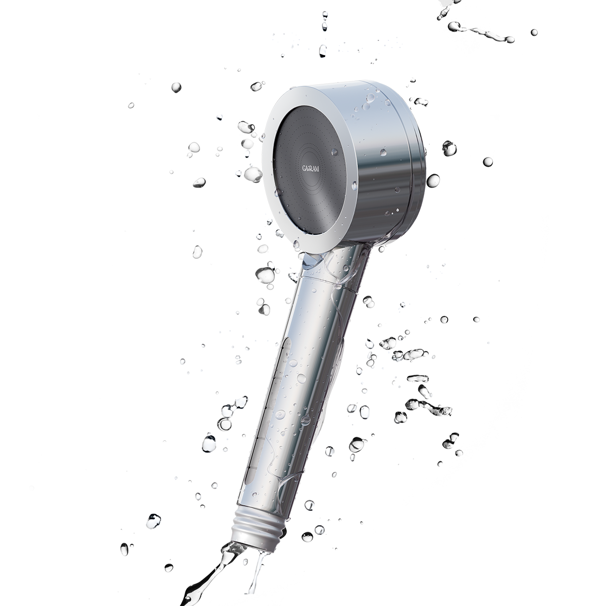 GARAM filtered shower head silver color with water drops